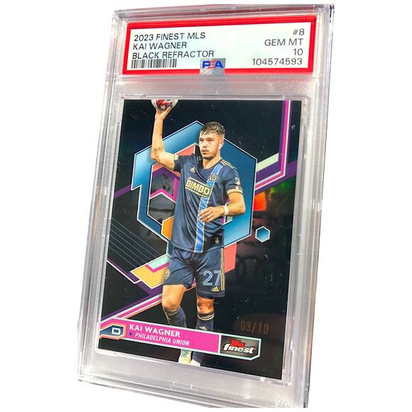 2023 Topps Finest MLS Black Refractor 8 Kai Wagner Philadelphia Union /10 PSA 10 - Picture 4 of 7